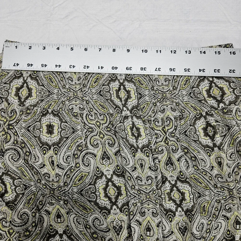 Dress Barn Women L Paisley Medallion Beaded Trim A-Line Skirt‎ Olive Yellow Boho